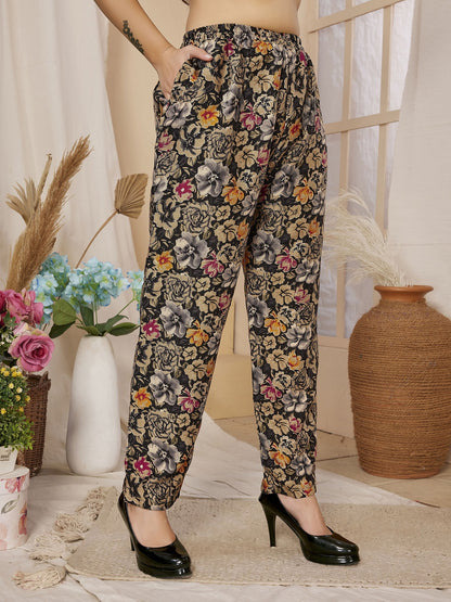 Black Floral Printed Rayon Co-Ords Set