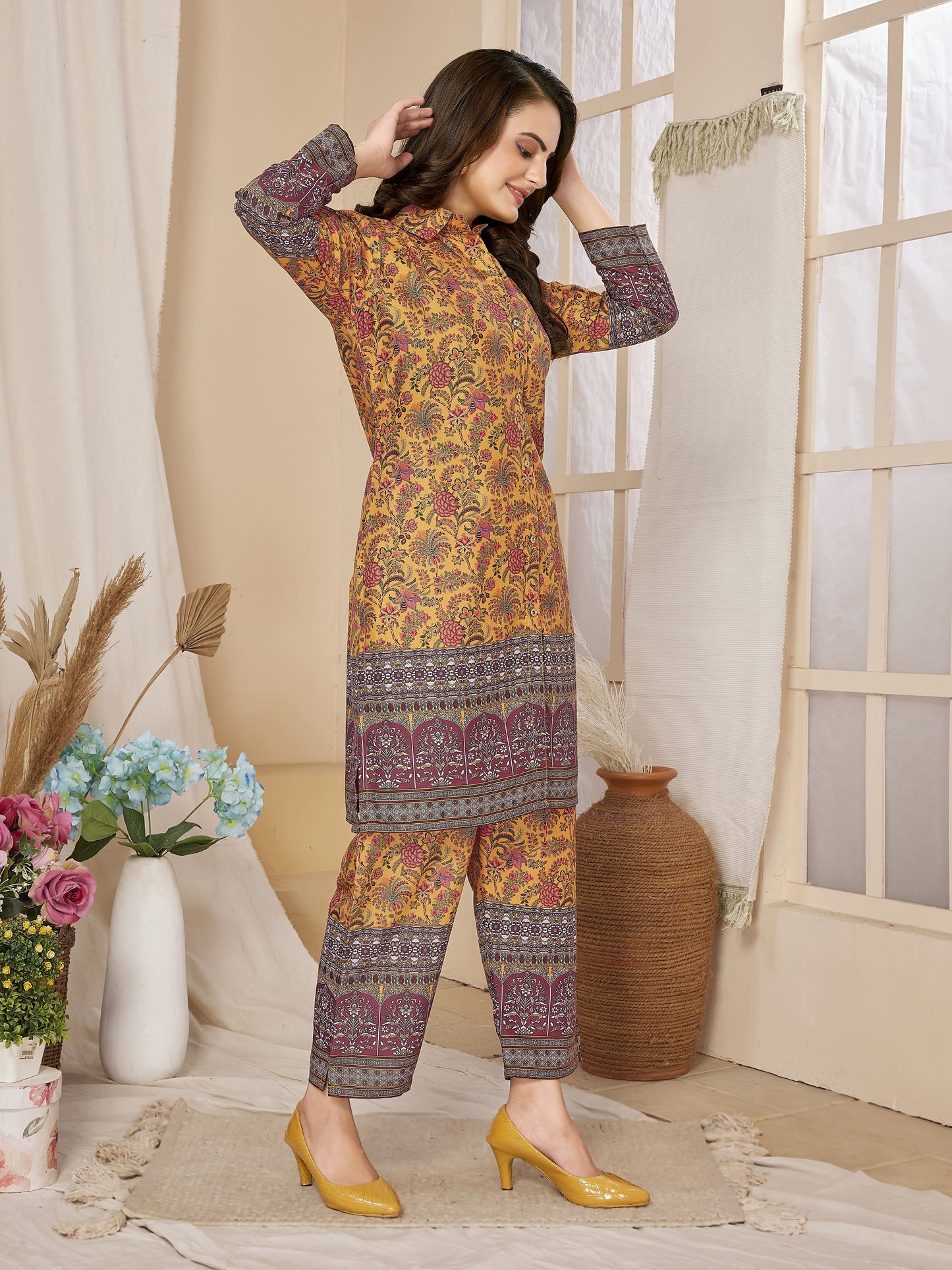 Mustard Floral Printed Co-Ords Set