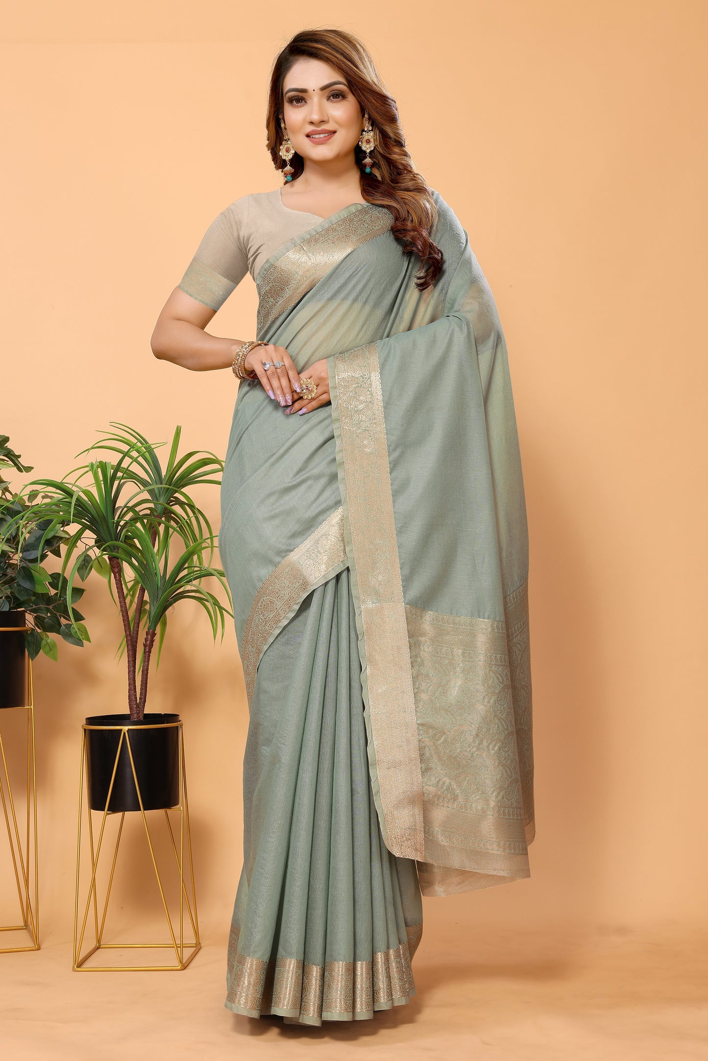 Cotton Jacquard Woven Design Saree with Blouse Piece