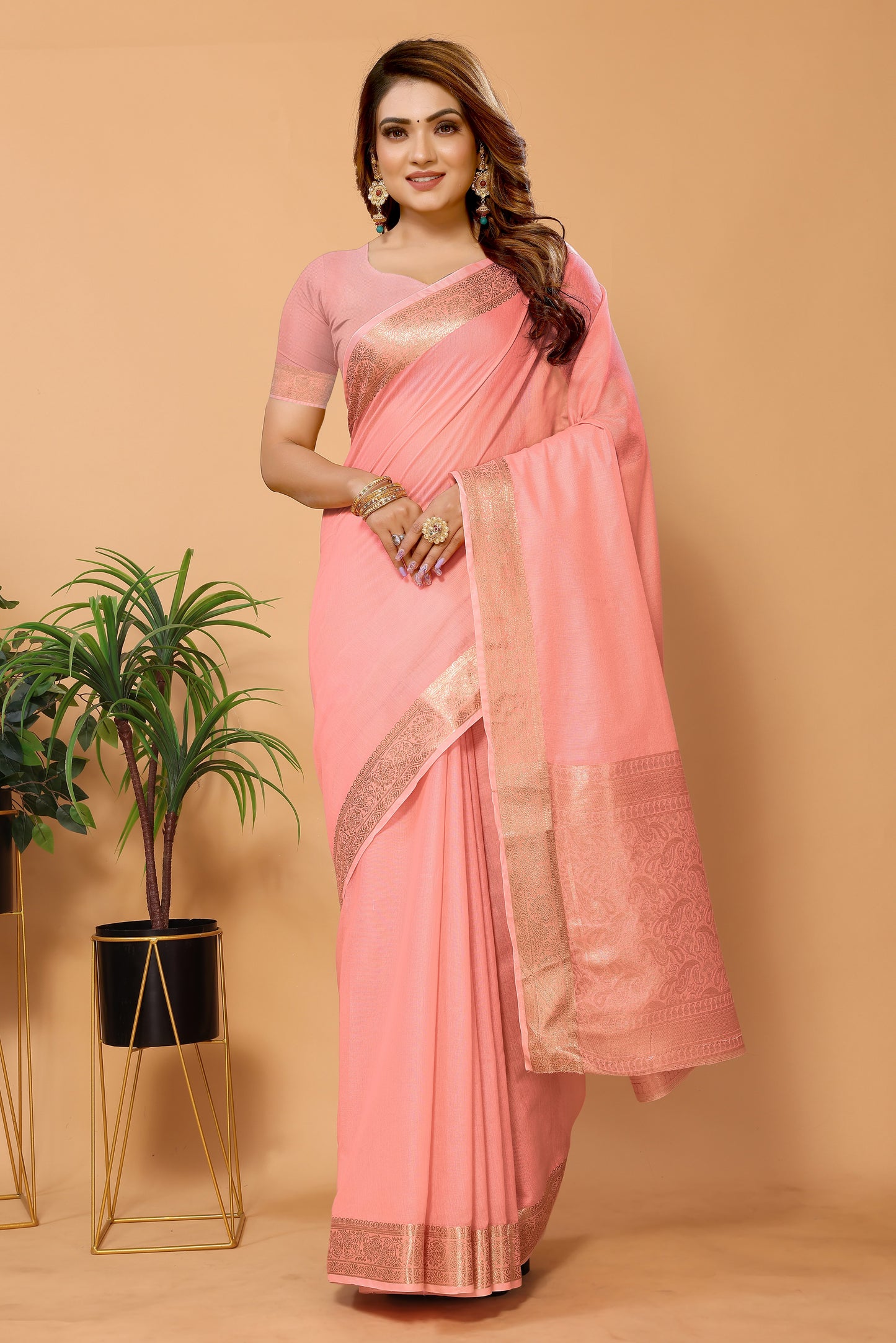 Cotton Jacquard Saree Zari Border with Blouse Piece