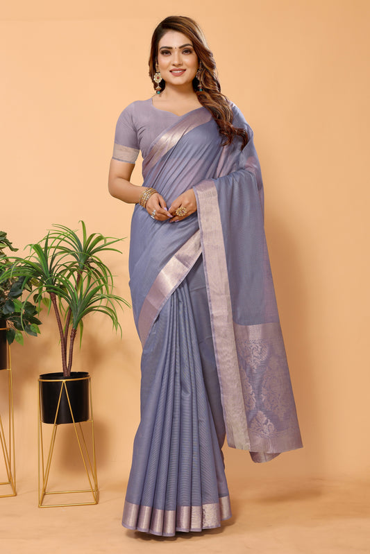 Cotton Jacquard Saree Zari Border with Blouse Piece