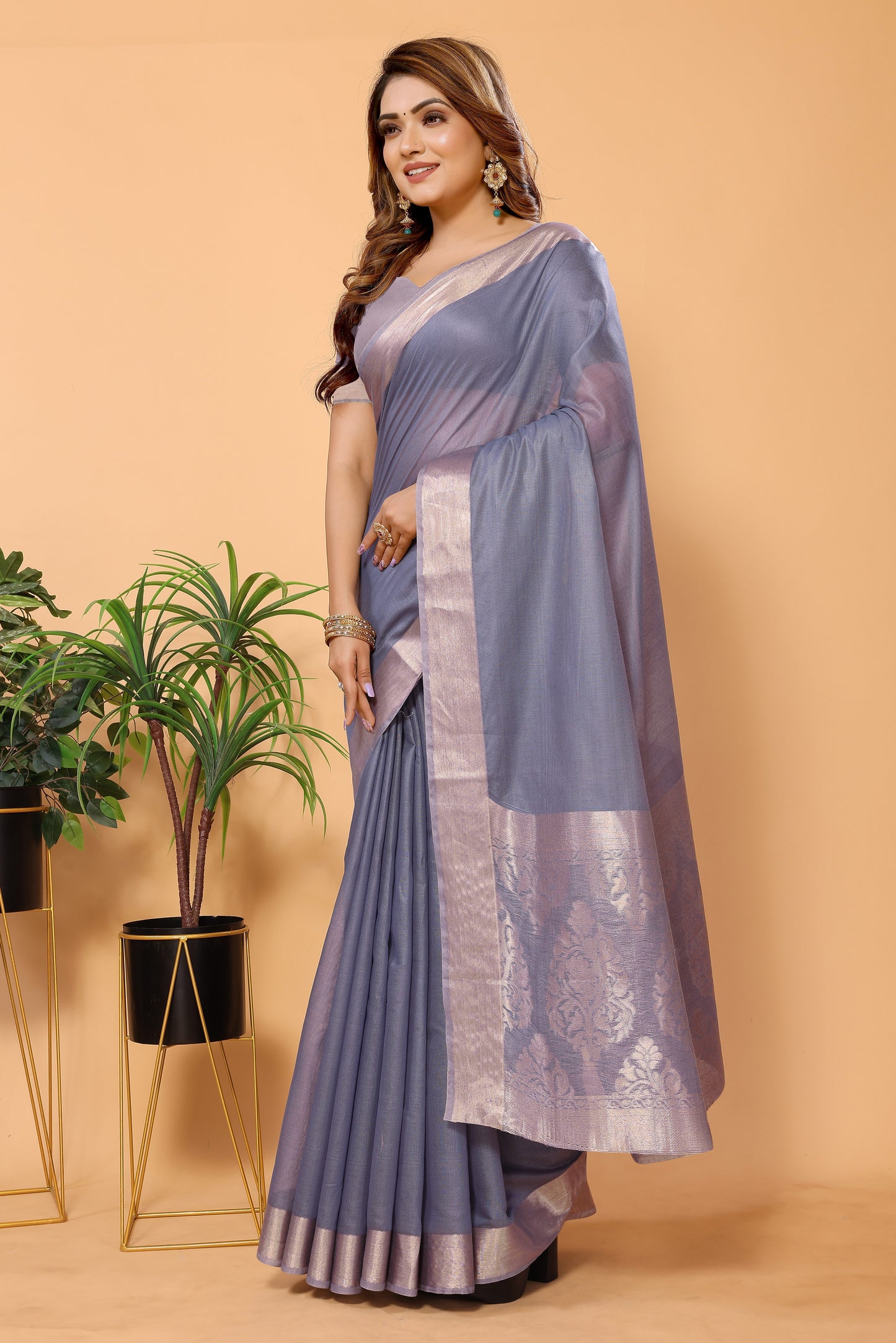 Cotton Jacquard Saree Zari Border with Blouse Piece