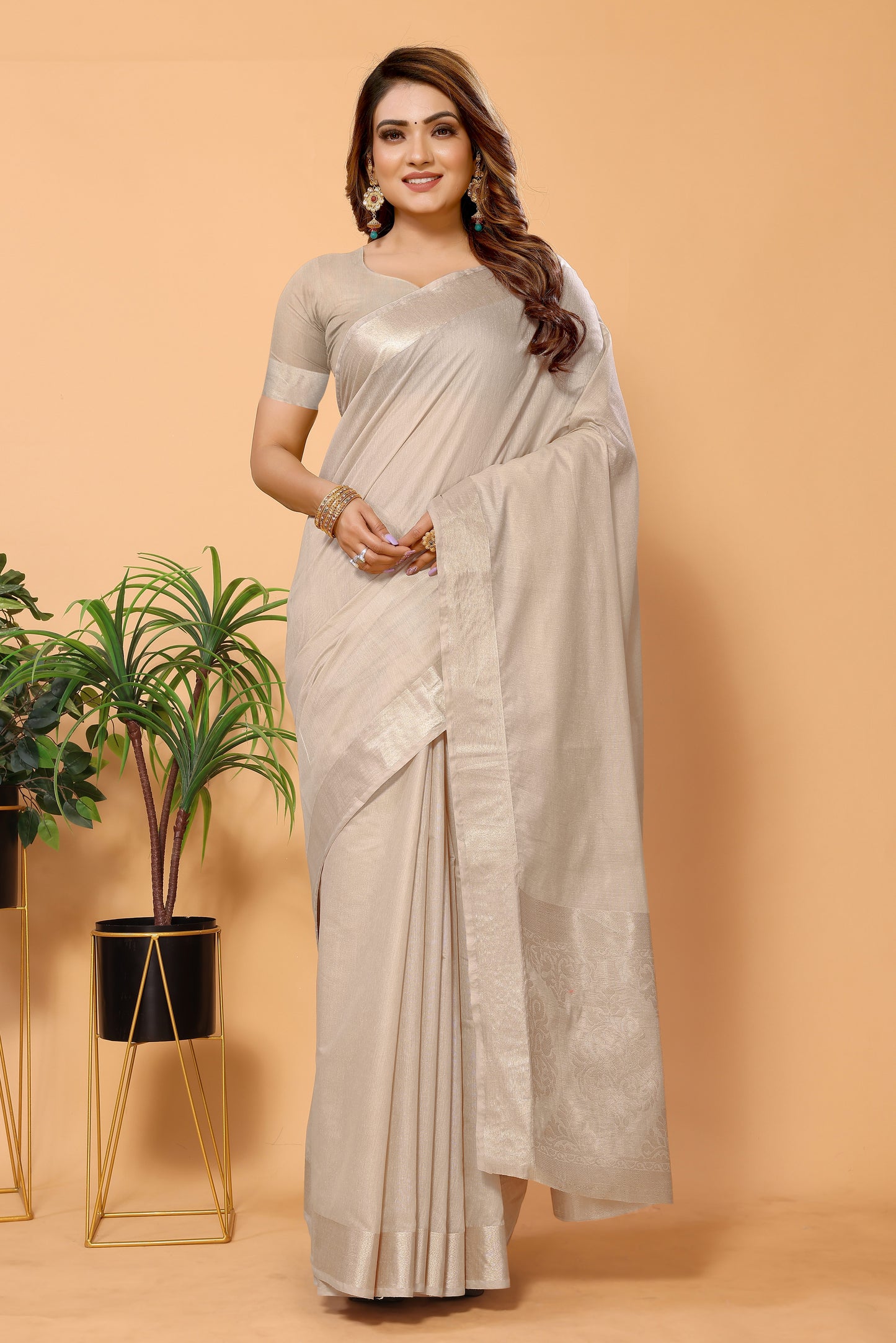 Cotton Jacquard Saree Zari Border with Blouse Piece