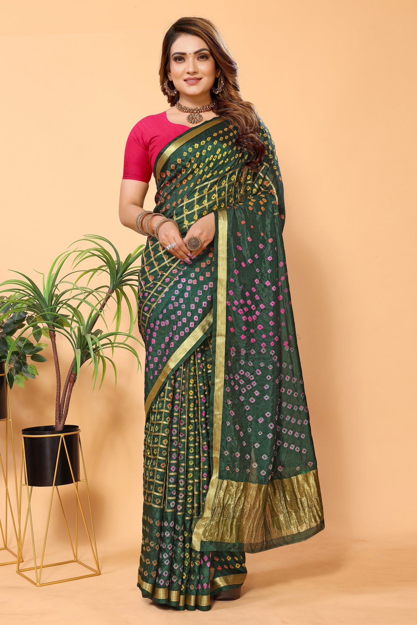 Handcrafted Bandhej Bandhani Chiffon Saree with Blouse Piece: Vibrant Tradition