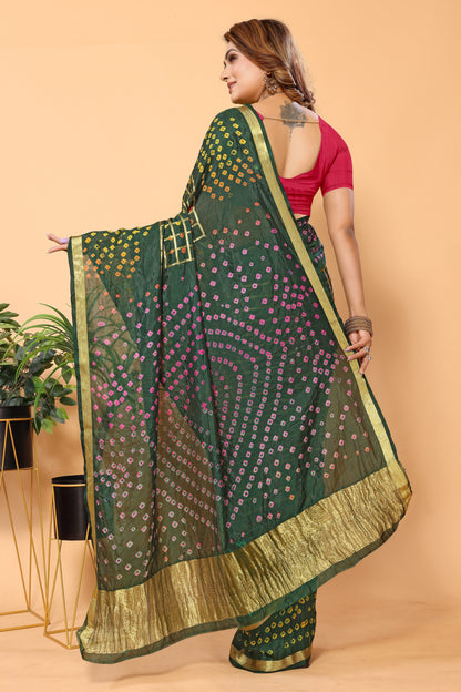 Handcrafted Bandhej Bandhani Chiffon Saree with Blouse Piece: Vibrant Tradition