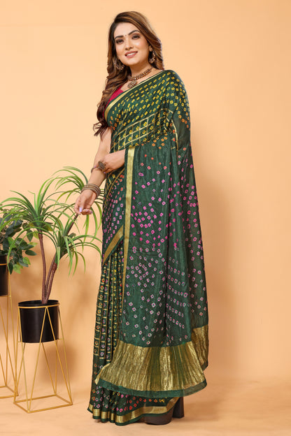 Handcrafted Bandhej Bandhani Chiffon Saree with Blouse Piece: Vibrant Tradition