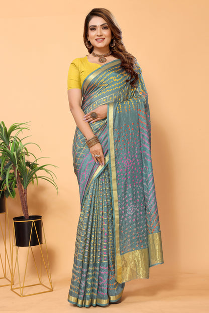 Handcrafted Bandhej Bandhani Chiffon Saree with Blouse Piece: Vibrant Tradition