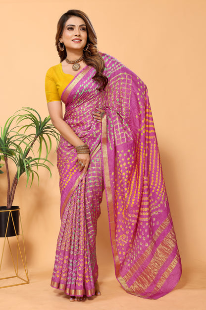 Handcrafted Bandhej Bandhani Chiffon Saree with Blouse Piece: Vibrant Tradition