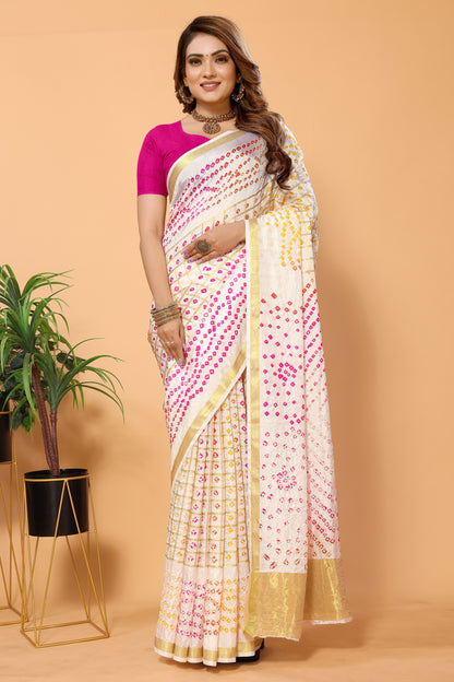 Handcrafted Bandhej Bandhani Chiffon Saree with Blouse Piece: Vibrant Tradition