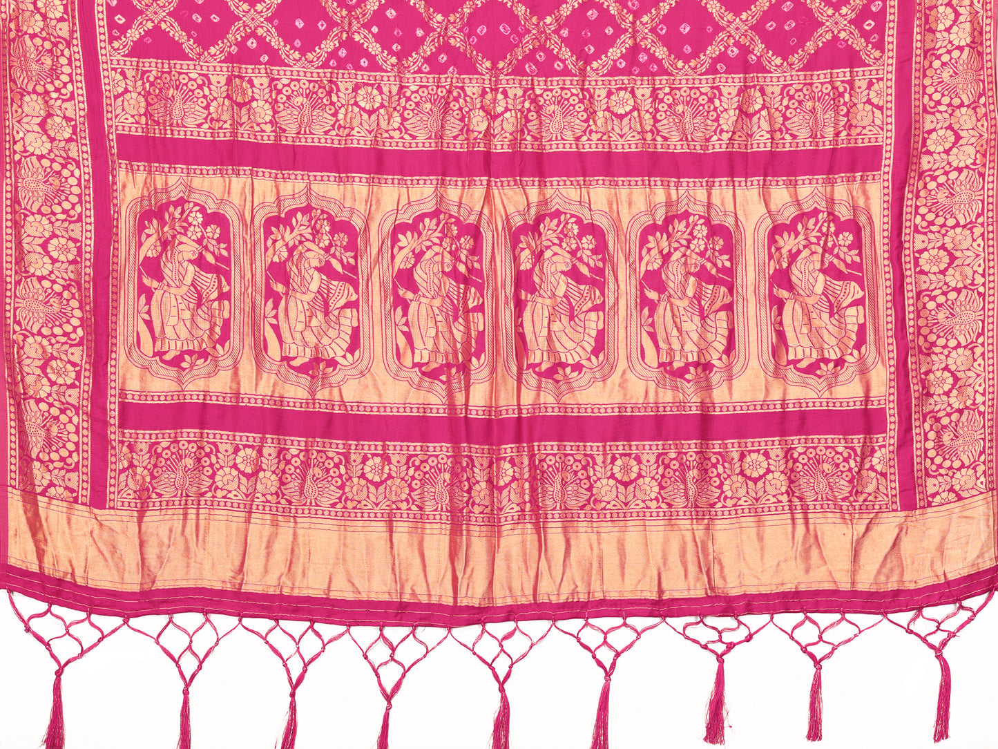 Misco Gaji Dandiya Pallu Pink Bandhej Bandhani Saree