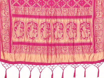 Misco Gaji Dandiya Pallu Pink Bandhej Bandhani Saree