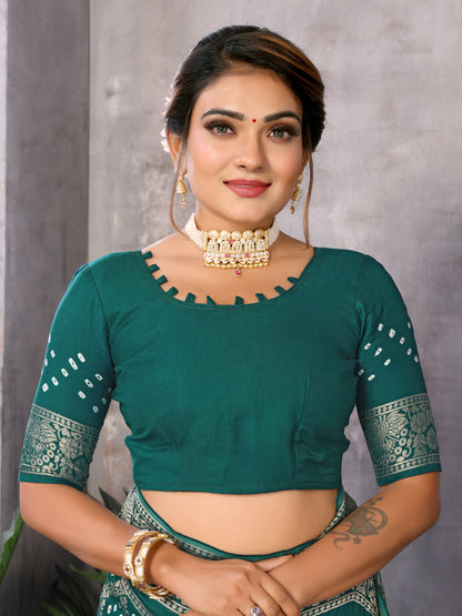 Misco Gaji Dandiya Pallu Rama Green Bandhej Bandhani Saree