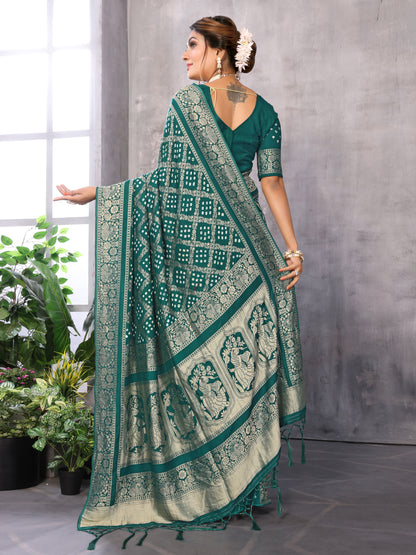 Misco Gaji Dandiya Pallu Rama Green Bandhej Bandhani Saree