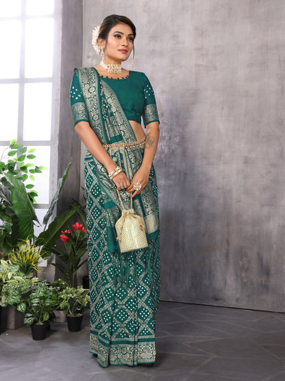 Misco Gaji Dandiya Pallu Rama Green Bandhej Bandhani Saree