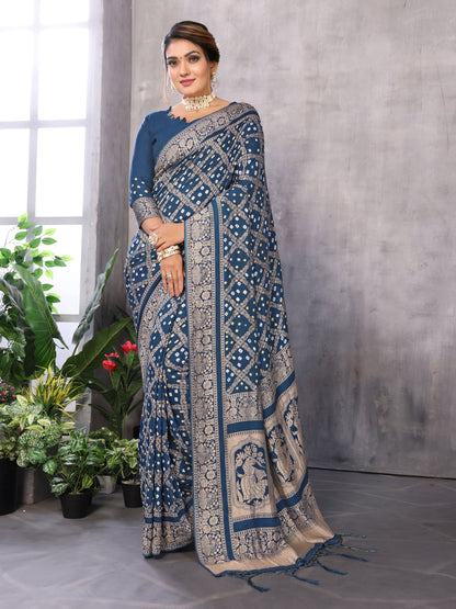 Misco Gaji Dandiya Pallu Indigo Bandhej Bandhani Saree