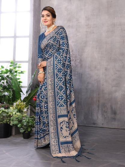 Misco Gaji Dandiya Pallu Indigo Bandhej Bandhani Saree