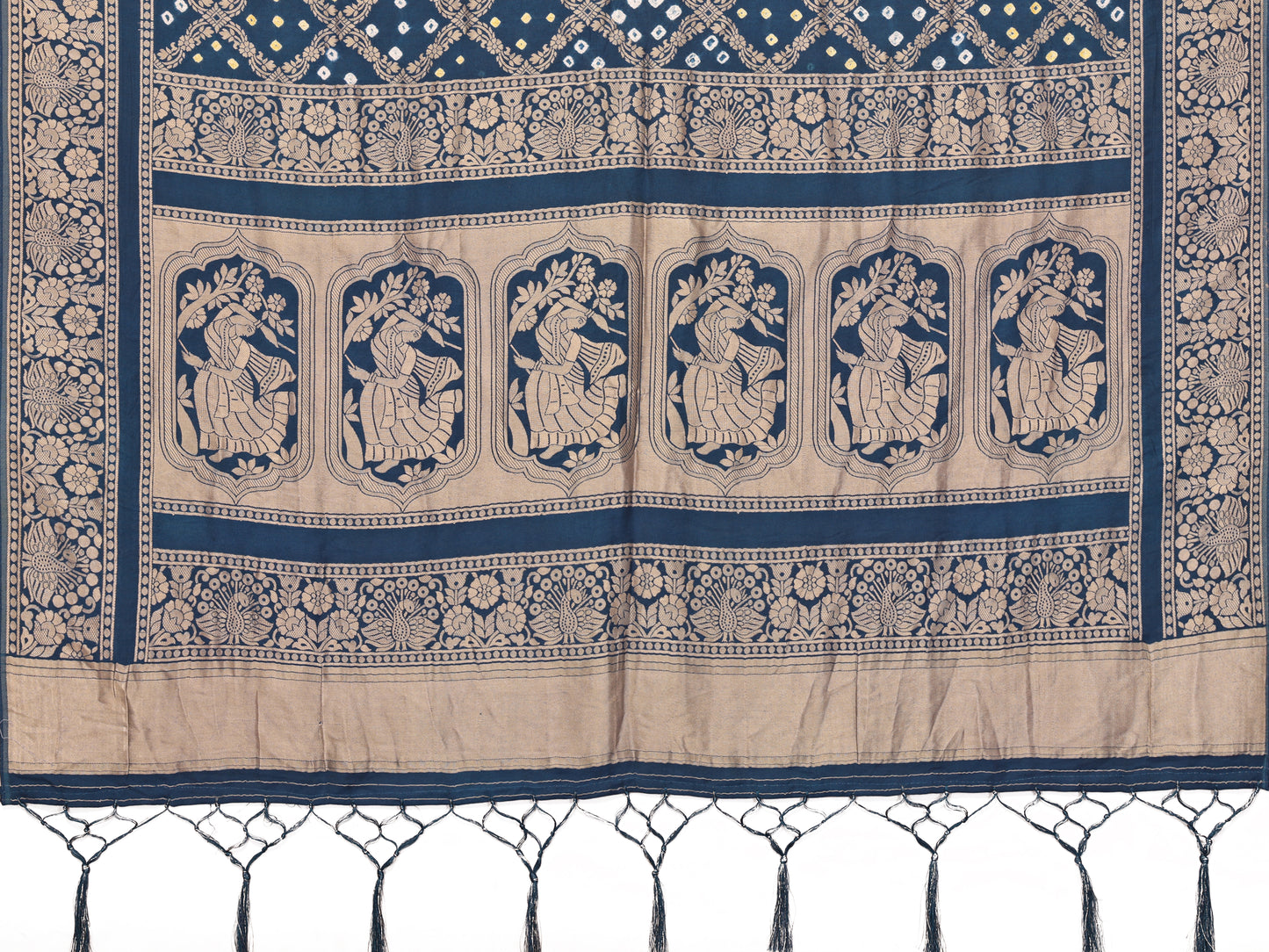 Misco Gaji Dandiya Pallu Indigo Bandhej Bandhani Saree