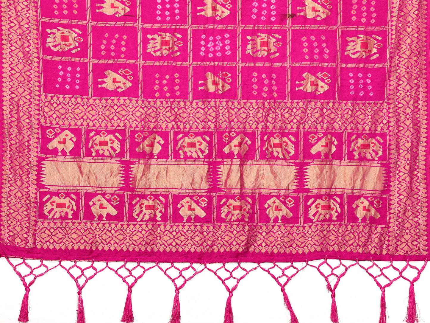 Pink Bandhej Bandhani Misco Gaji Patola Check Bandhani Saree