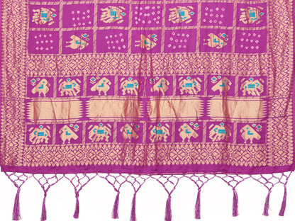 Purple Bandhej Bandhani Misco Gaji Patola Check Bandhani Saree