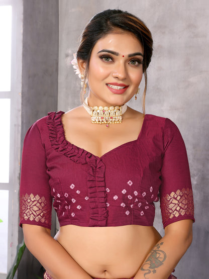 Maroon Bandhej Bandhani Misco Gaji Patola Check Bandhani Saree