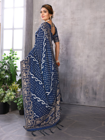 Indigo Blue Bandhej Bandhani Misco Gaji Elephant Deer Bandhani Saree