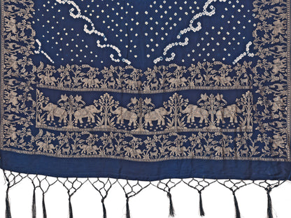 Indigo Blue Bandhej Bandhani Misco Gaji Elephant Deer Bandhani Saree