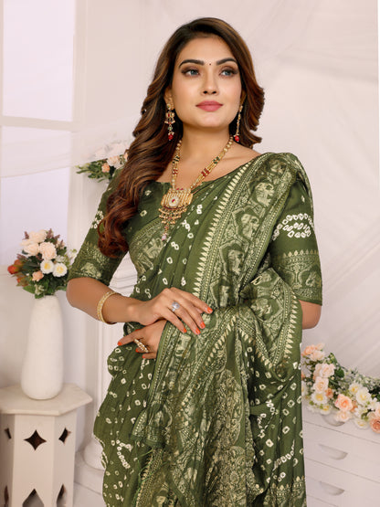 Green Bandhej Bandhani Misco Gaji Elephant Bandhani Saree