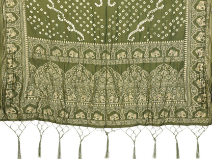 Green Bandhej Bandhani Misco Gaji Elephant Bandhani Saree