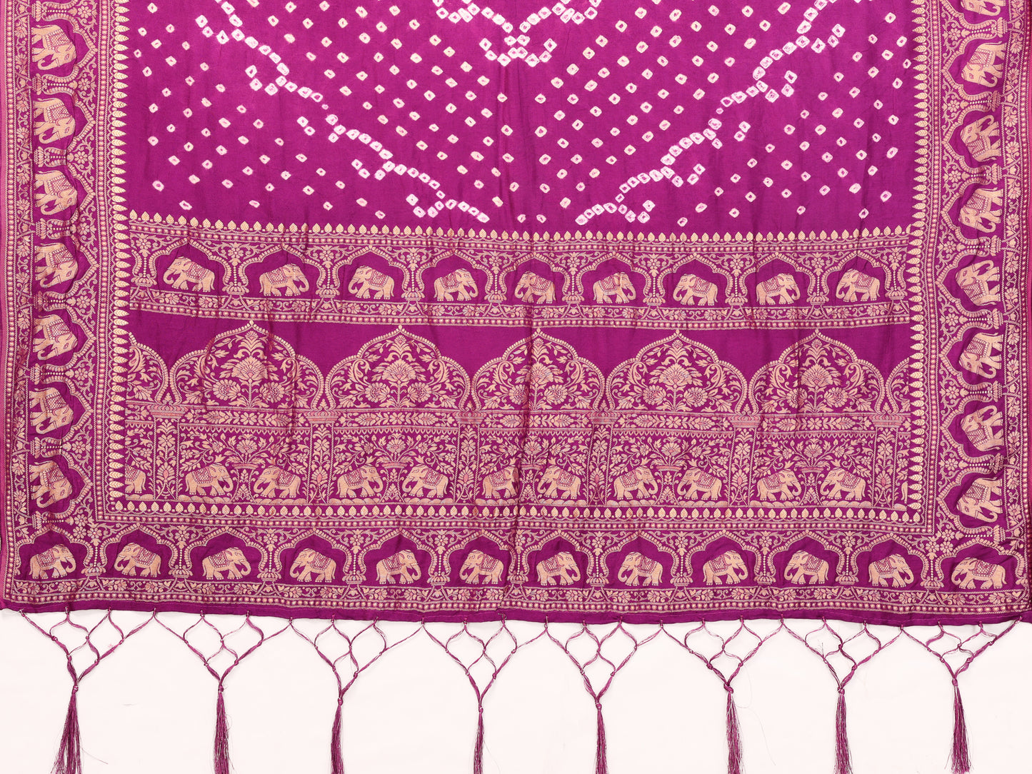 Purple Bandhej Bandhani Misco Gaji Elephant Bandhani Saree