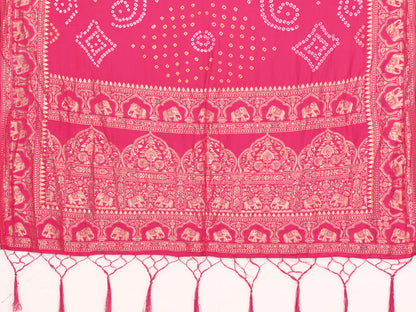 Pink Bandhej Bandhani Misco Gaji Elephant Bandhani Saree