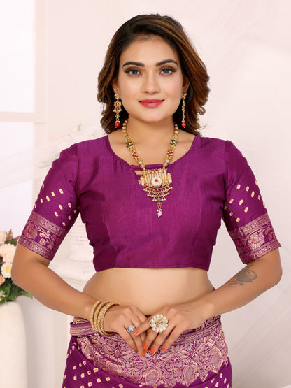 Purple Bandhej Bandhani Misco Gaji Bandhani Saree