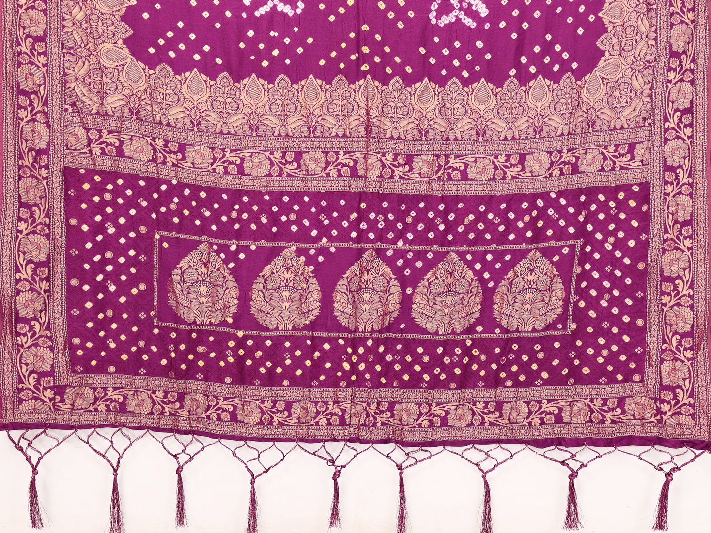 Purple Bandhej Bandhani Misco Gaji Bandhani Saree