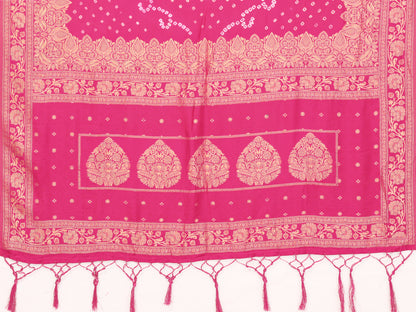 Pink Bandhej Bandhani Misco Gaji Bandhani Saree