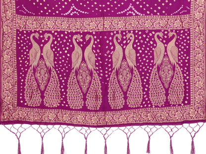 Purple Bandhej Bandhani Misco Gaji Peacock Saree