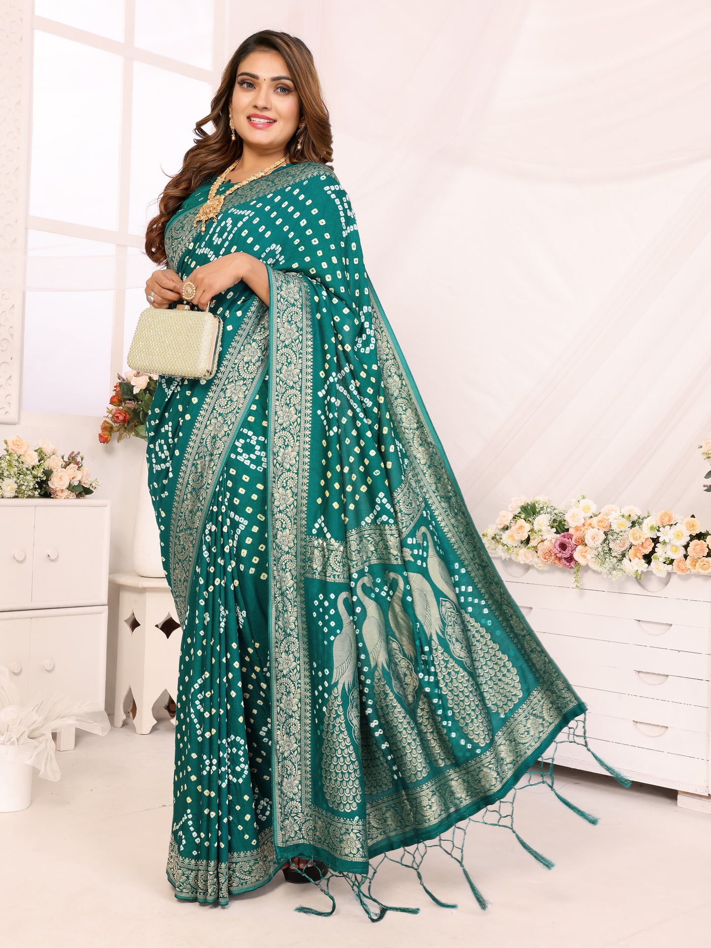 Rama Bandhej Bandhani Misco Gaji Peacock Saree