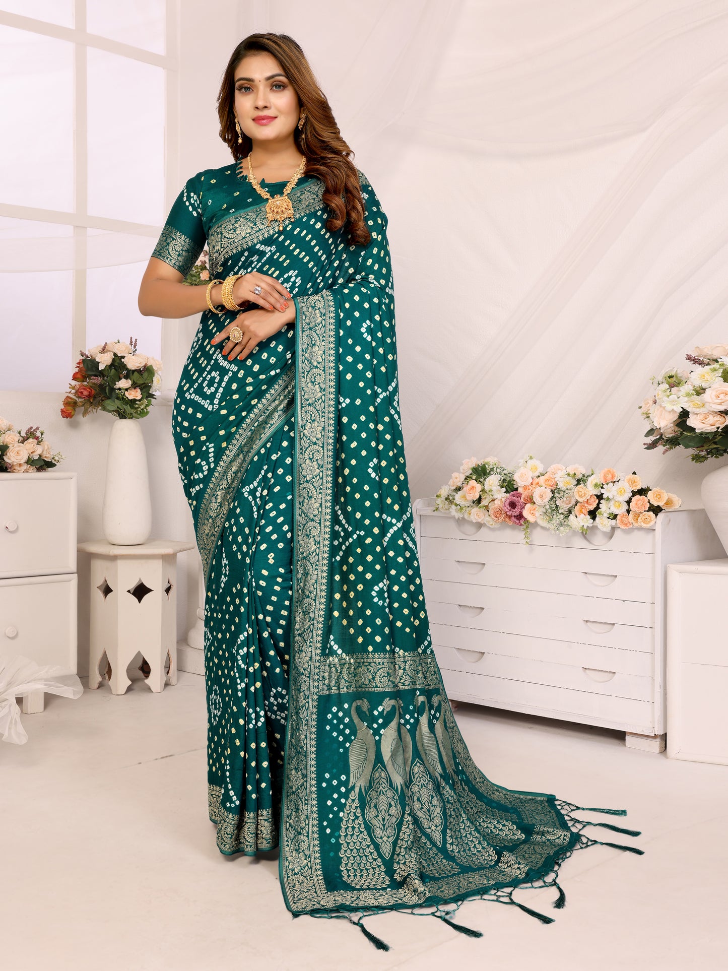 Rama Bandhej Bandhani Misco Gaji Peacock Saree