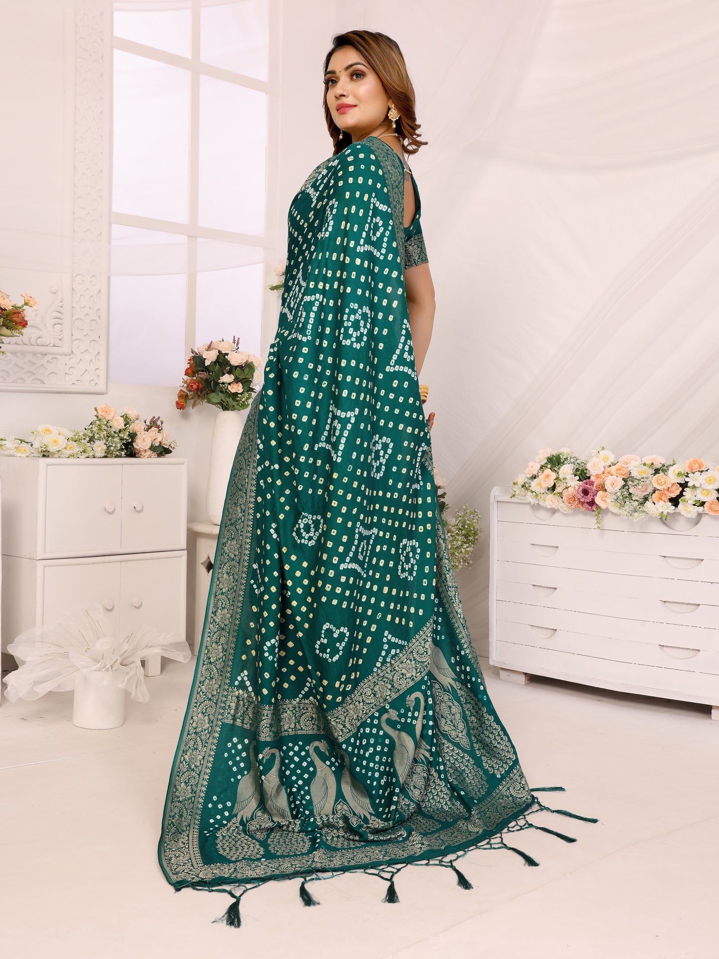 Rama Bandhej Bandhani Misco Gaji Peacock Saree