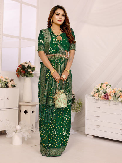 Green Bandhej Bandhani Misco Gaji Peacock Saree