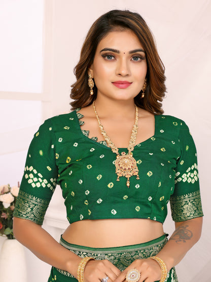 Green Bandhej Bandhani Misco Gaji Peacock Saree