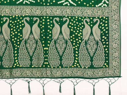 Green Bandhej Bandhani Misco Gaji Peacock Saree