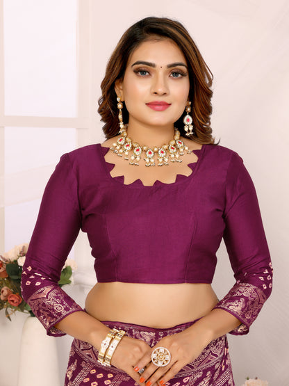 Wine Bandhej Bandhani Misco Gaji Panihari Checks Saree