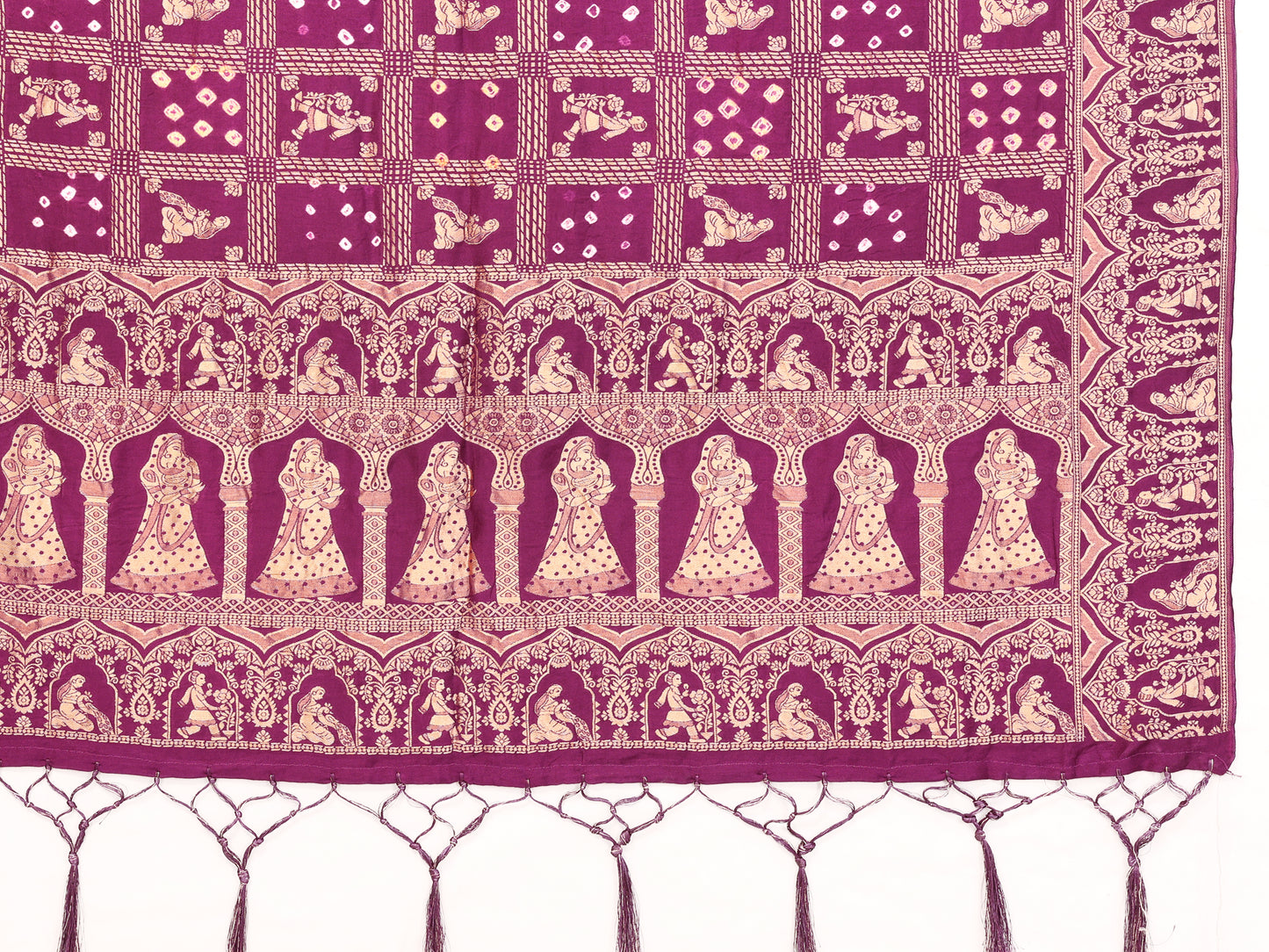 Wine Bandhej Bandhani Misco Gaji Panihari Checks Saree