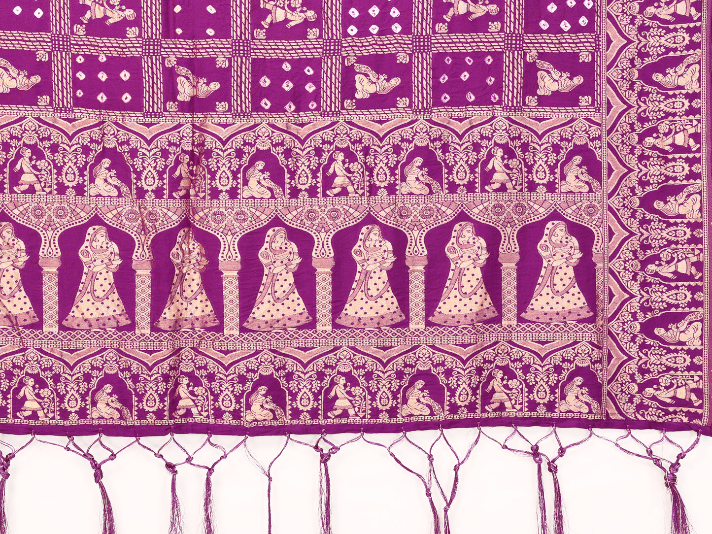 Purple Bandhej Bandhani Misco Gaji Panihari Checks Saree