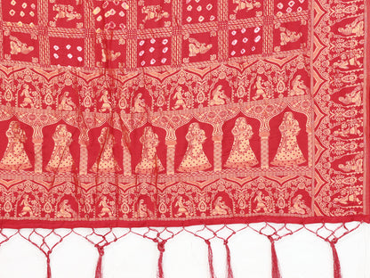 Red Bandhej Bandhani Misco Gaji Panihari Checks Saree