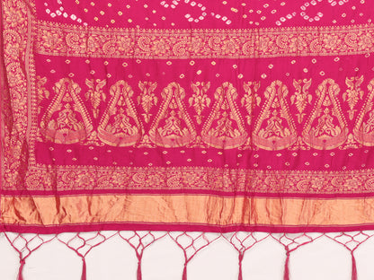 Pink Handwork Bandhej Bandhani Misco Gaji Kalash Saree