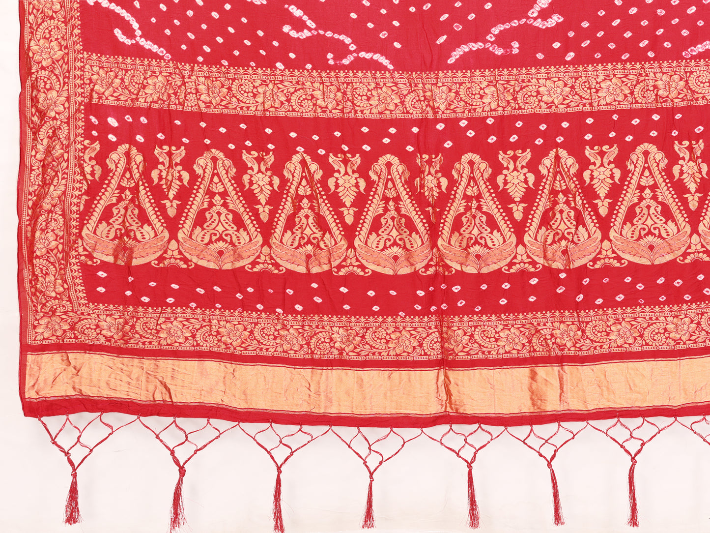 Red Handwork Bandhej Bandhani Misco Gaji Kalash Saree