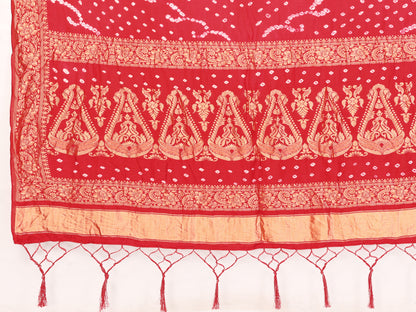 Red Handwork Bandhej Bandhani Misco Gaji Kalash Saree