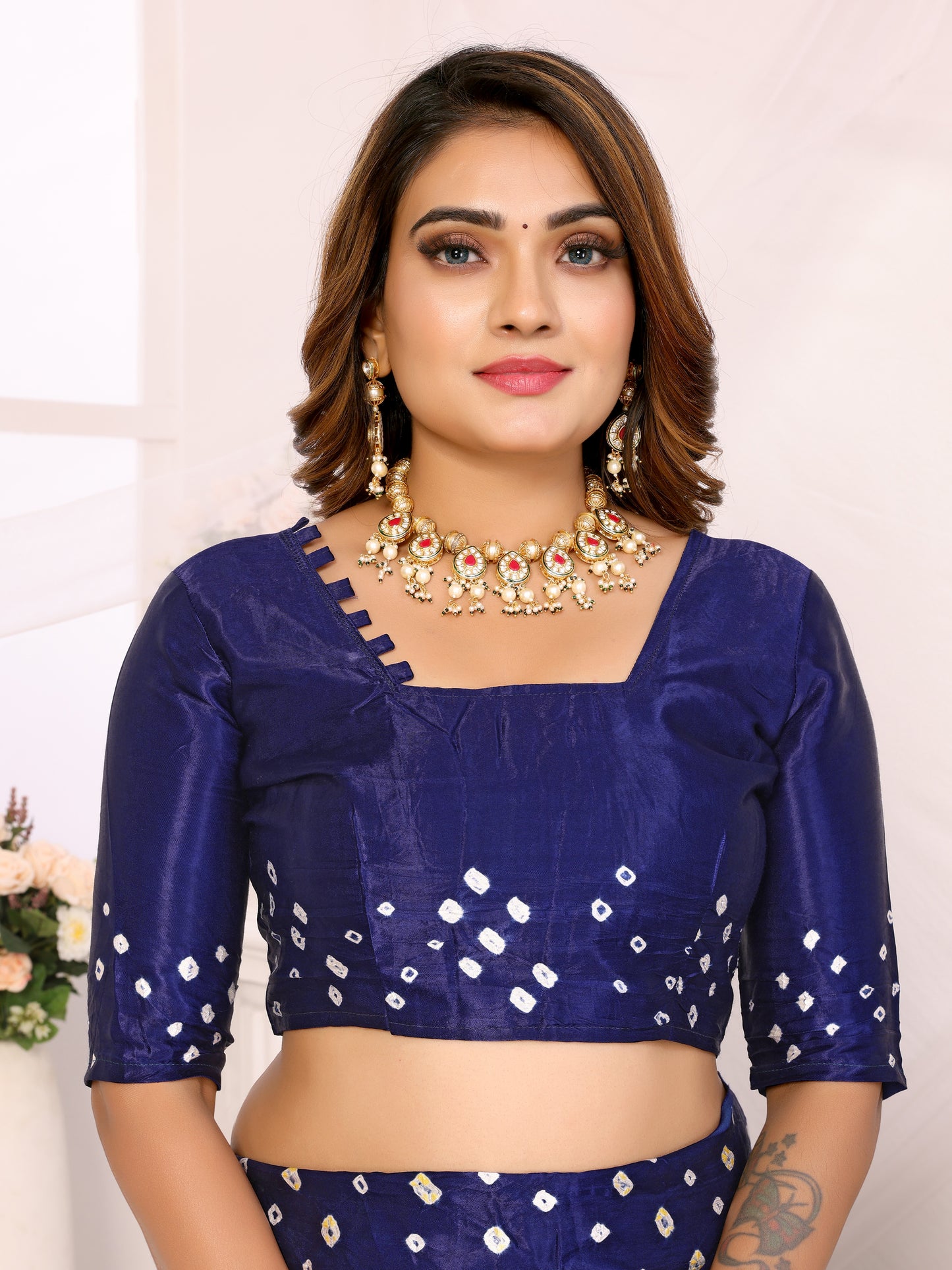 Indigo Blue Bandhej Bandhani Saree Misco Gaji Dani Lagadi Patto