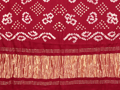 Maroon Bandhej Bandhani Saree Misco Gaji Dani Lagadi Patto