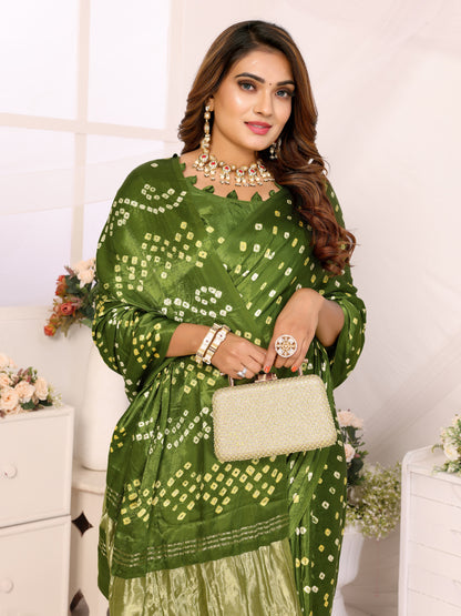 Green Bandhej Bandhani Saree Misco Gaji Dani Lagadi Patto